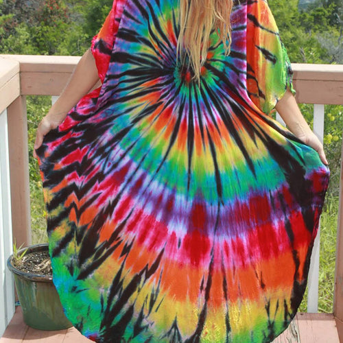 Load image into Gallery viewer, 30 Colors V Neck Printed Colorful Tie Dye Tunic Beach Cover Up Cover-ups Beach Dress Beach Wear Beachwear Female Women V4477
