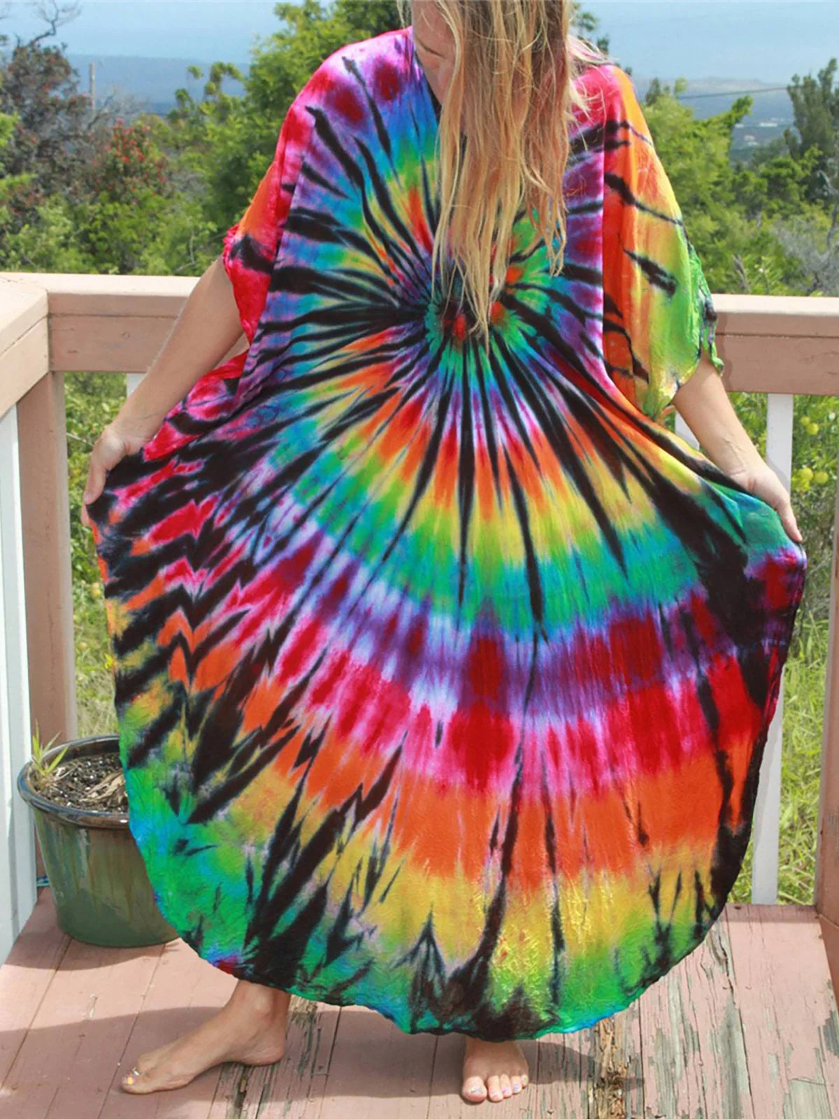 30 Colors V Neck Printed Colorful Tie Dye Tunic Beach Cover Up Cover-ups Beach Dress Beach Wear Beachwear Female Women V4477