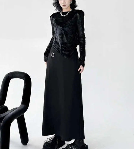 High Elastic Waist Black Metal Circle Irregular Wide Leg Pants New Trousers Women Fashion Tide Spring Autumn 2025 1DJ0262