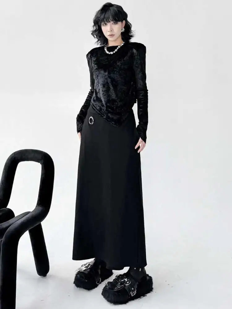 High Elastic Waist Black Metal Circle Irregular Wide Leg Pants New Trousers Women Fashion Tide Spring Autumn 2025 1DJ0262