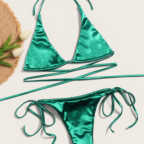 Load image into Gallery viewer, Sexy Halter Brazilian Bikini Set Cross Bandage Female Swimsuit Women Swimwear Backless Two-pieces Bathing Suit
