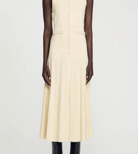 Women's Black Pearl Elegant Sleeveless Office Lady Knitted Vest Long Dress Summer Round Neck Sexy Slim Wrap Hip Dress Streetwear