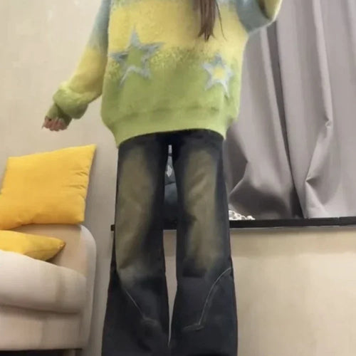 Load image into Gallery viewer, Y2k Aesthetic Grunge Sweater Women Gothic Fashion Streetwear Gradient Ramp Pullover Harajuku Autumn Casual Loose Star Knitwear
