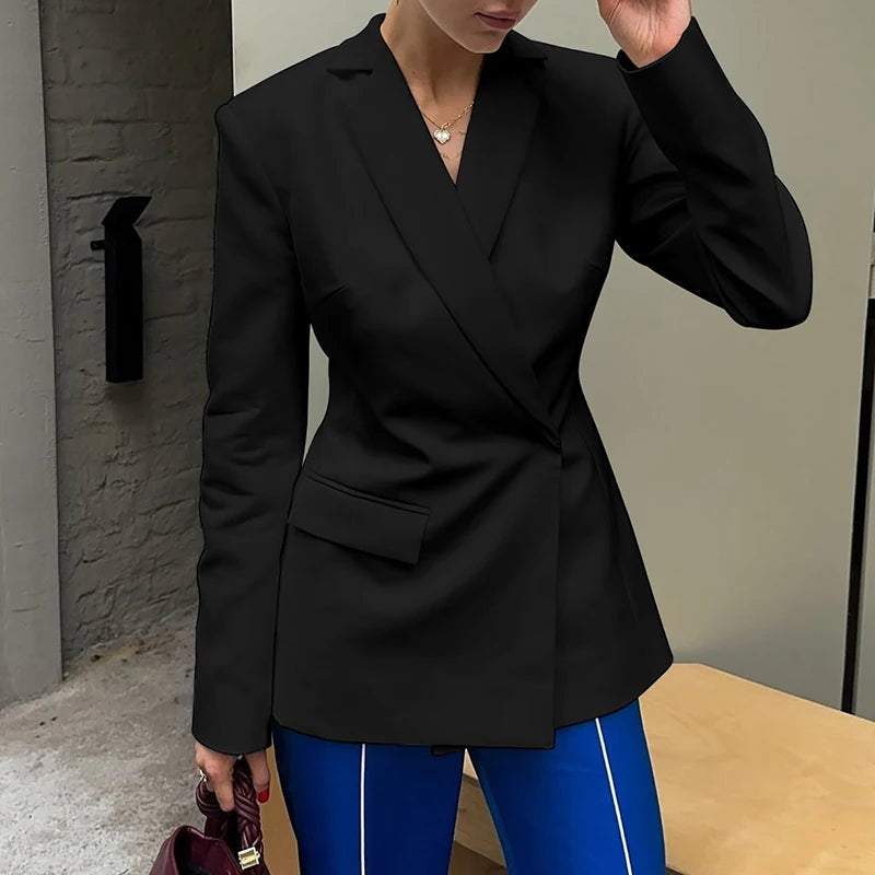 Autumn Long Sleeve Blazer Women Fashion Notched Collar Backless Pocket Suit Jacket Ladies Winter Elegant Blazers