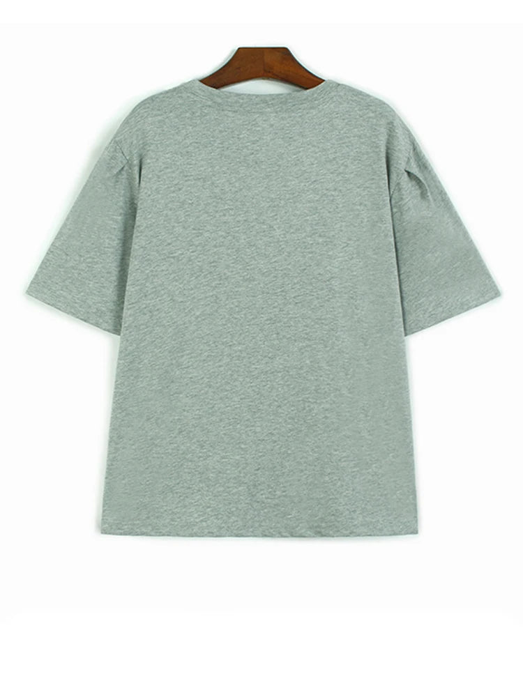 Women Gray Color-block Zipper Big Size Casual T-shirt New Round Neck Short Sleeve Fashion Tide Spring Summer 2025  1DJ0663