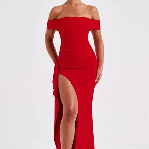 Load image into Gallery viewer, Elegant Off-shoulder High Split Maxi Dress Women Fashion Strapless Sleeveless Backless Bodycon Club Party Sexy Dress
