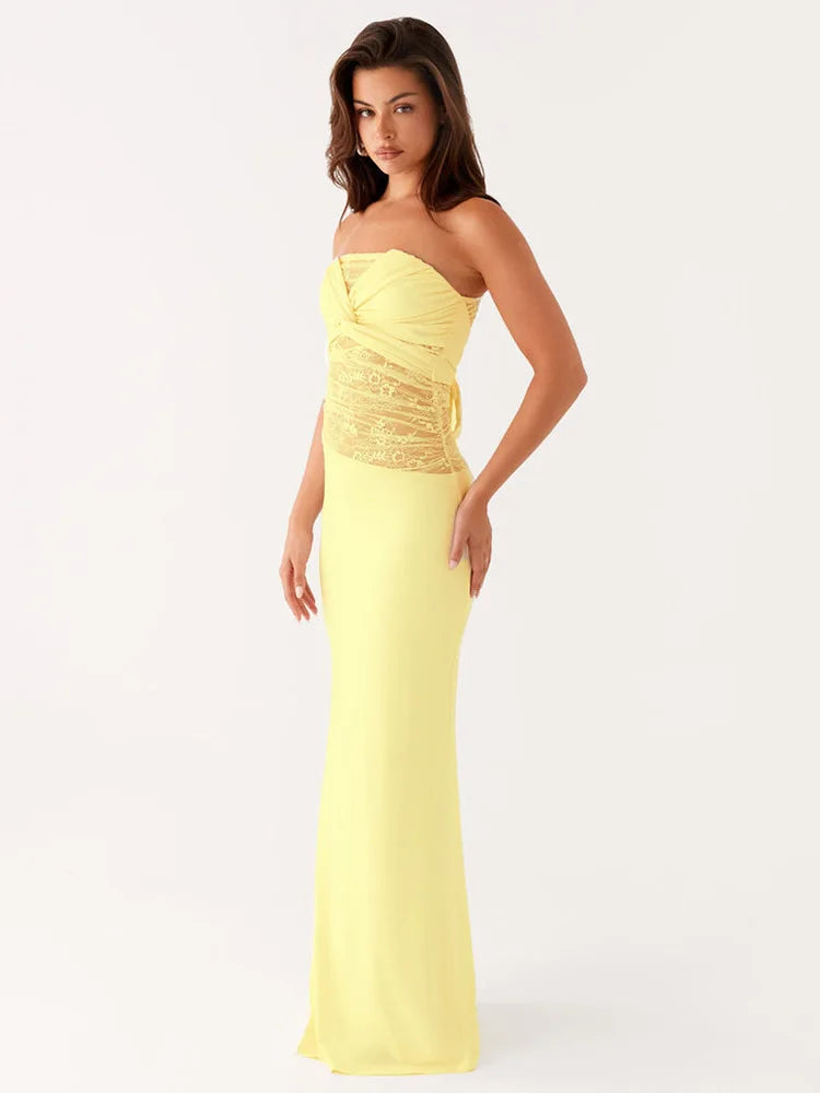 Off-shoulder Backless Sexy Maxi Dress Women Gown Fashion Patchwork See Through Lace Sleeveless Beach Long Dress 2025