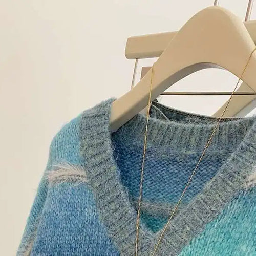 Load image into Gallery viewer, Autumn Winter Women's 2024 Rainbow Striped Pullover Knitwear Sweater Korean Fashion Ladies V Neck Long Sleeved Loose Tops Trendy
