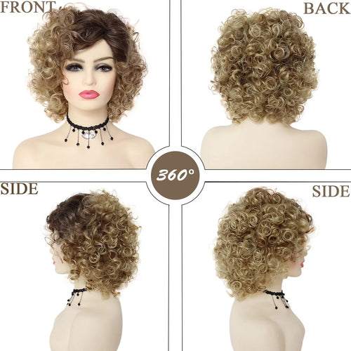 Load image into Gallery viewer, Synthetic Curly Wigs for Women Short Blonde Wig Wtih Bangs Sand Grease Wig Ombre Wigs Halloween Costume Wig Cosplay
