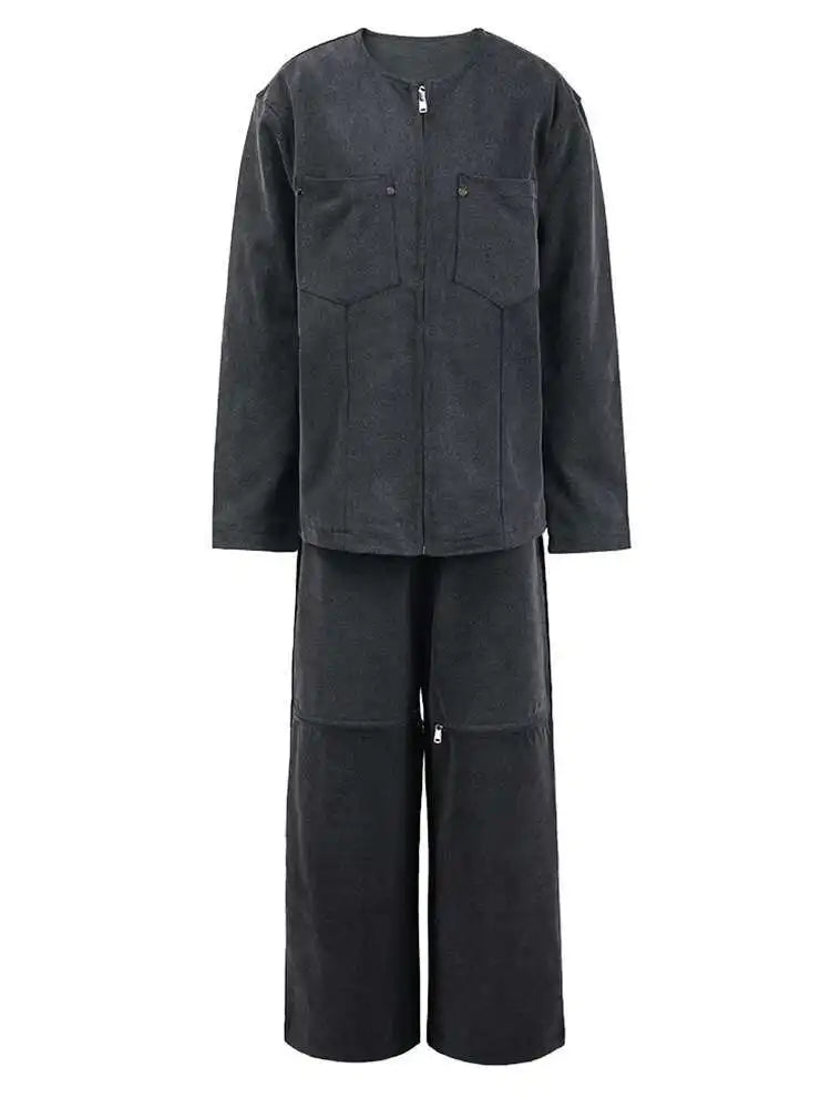 Big Size Denim Jacket Wide Leg Pants Two Piece Suit New O-Neck Long Sleeve Women Fashion Tide Spring Autumn 2025 CPG1262