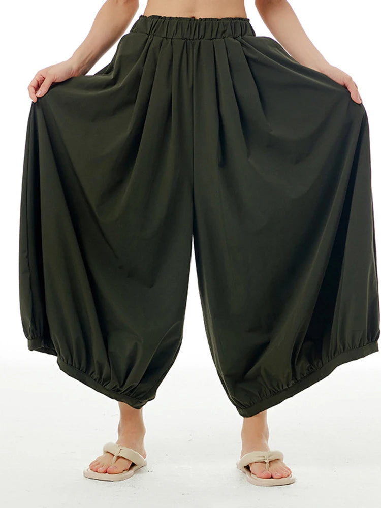 High Elastic Waist Khaki Pleated Brief Long Wide Leg Pants New Trousers Women Fashion Tide Spring Autumn 2025 1DJ0881