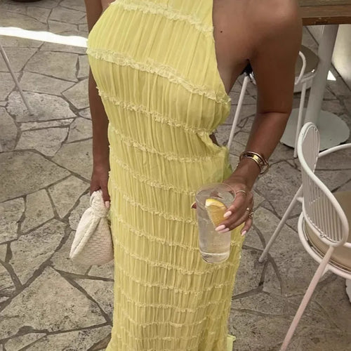 Load image into Gallery viewer, Halter Backless Sexy Maxi Dress For Women Spring Summer New Lace-up Sleeveless Pleated Beach Holiday Long Dress Elegant
