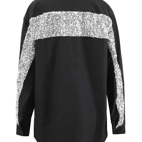 Load image into Gallery viewer, Women Black Back Sequins Big Size Casual Blouse New Lapel Long Sleeve Shirt Fashion Tide Spring Autumn 2025 CPG1444

