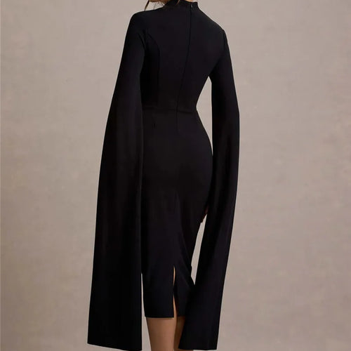 Load image into Gallery viewer, Cape Long Sleeve Sexy Midi Dress For Women Autumn Winter New Square Collar Back Slit Bodycon Club Party Long Dress
