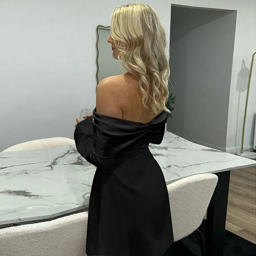 Load image into Gallery viewer, Off-shoulder Long Flare Sleeve Sexy Mini Blazer Dress For Women Autumn Winter New Strapless Backless Elegant Dress
