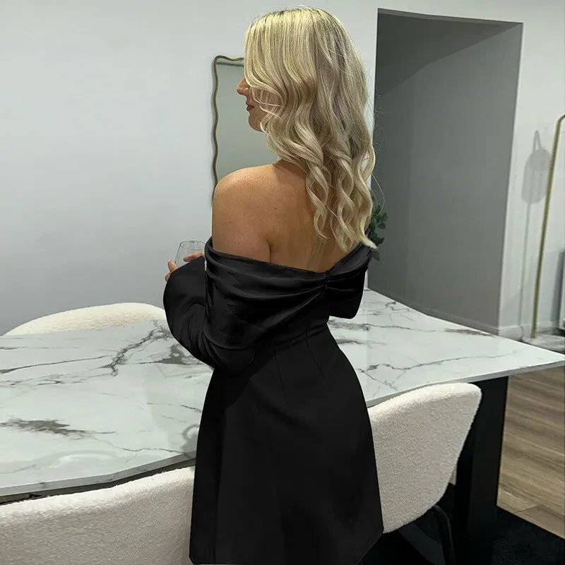 Off-shoulder Long Flare Sleeve Sexy Mini Blazer Dress For Women Autumn Winter New Strapless Backless Elegant Dress