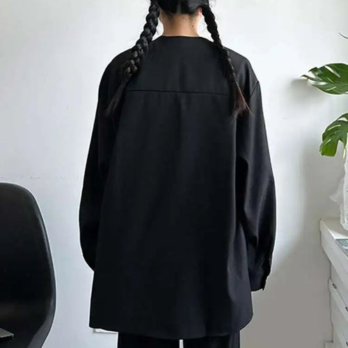 Load image into Gallery viewer, Women Black Irregular Button Elegant Big Size Blouse New Round Neck Long Sleeve Shirt Fashion Spring Autumn 2025 1DH6986

