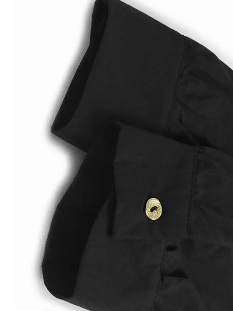 Women Black Big Size Elegant Shirt Dress Brief Pleated Hem New Lapel Long Sleeve Fashion Tide Spring Autumn 2025 1DH9327