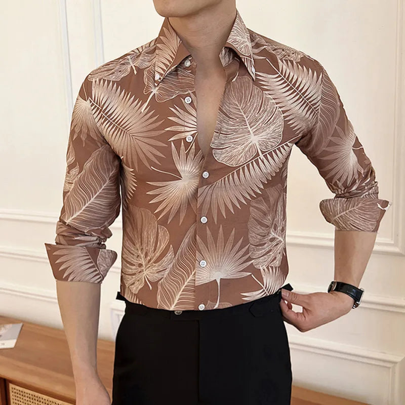 Printing Design Men's Shirts New British Long Sleeve Clothing Loose Lape Collar Single Breasted Male Top Summer 2025 9W1574