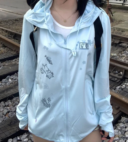 Cute Cat Graffiti Hoodies Women Clothing Fashion Summer Y2k Tops 2024 Ropa Mujer Hooded Thin Streetwear Casual Sweatshirts Coat