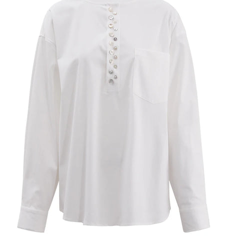 Women White Irreuglar Button Big Size Elegant Blouse New Round Neck Long Sleeve Shirt Fashion Spring Autumn 2025 CPG1558