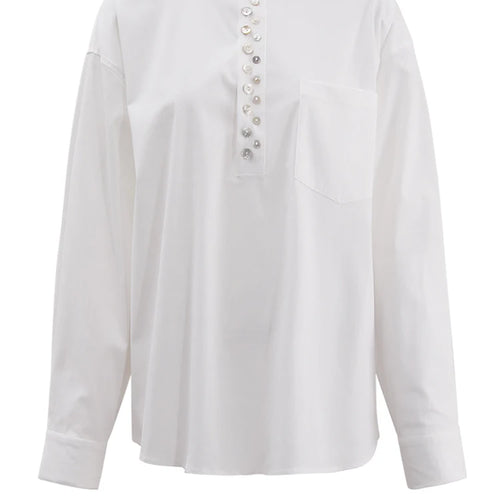 Load image into Gallery viewer, Women White Irreuglar Button Big Size Elegant Blouse New Round Neck Long Sleeve Shirt Fashion Spring Autumn 2025 CPG1558
