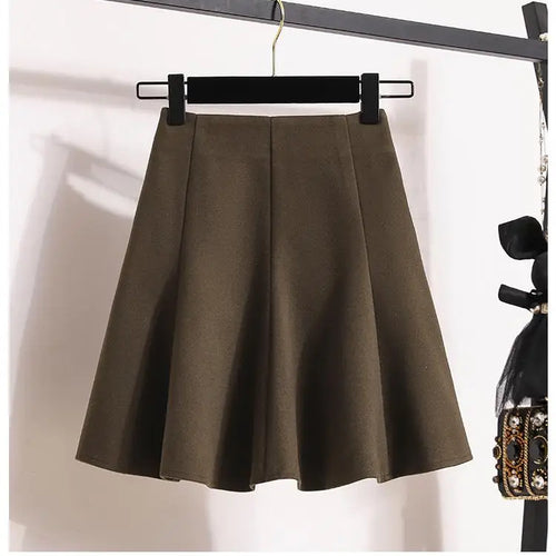 Load image into Gallery viewer, Solid Elegant Zippered Woolen Short Skirt Ladies 2023 Autumn Winter Women's High Waist Korean Plus Size Party Mini Pleated Skirt
