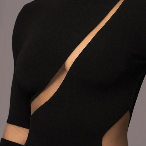 Load image into Gallery viewer, Turtleneck Long Sleeve Bodycon Maxi Dress For Women Autumn New Patchwork Hollow Out Club Party Sexy Long Dress Vestidos
