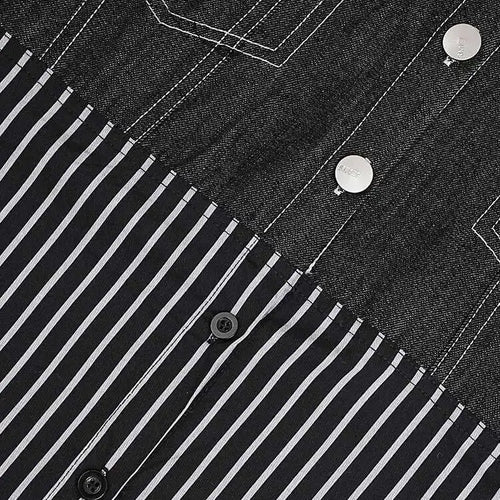 Load image into Gallery viewer, Women Black Striped Denim Spliced Big Size Blouse New Lapel Long Sleeve Shirt Fashion Tide Spring Autumn 2025 CP6A0001
