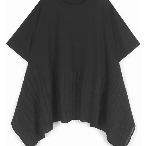 Load image into Gallery viewer, Women Gray White Color-block Irregular Big Size T-shirt New Round Neck Short Sleeve Fashion Spring Summer 2025 1DJ1583
