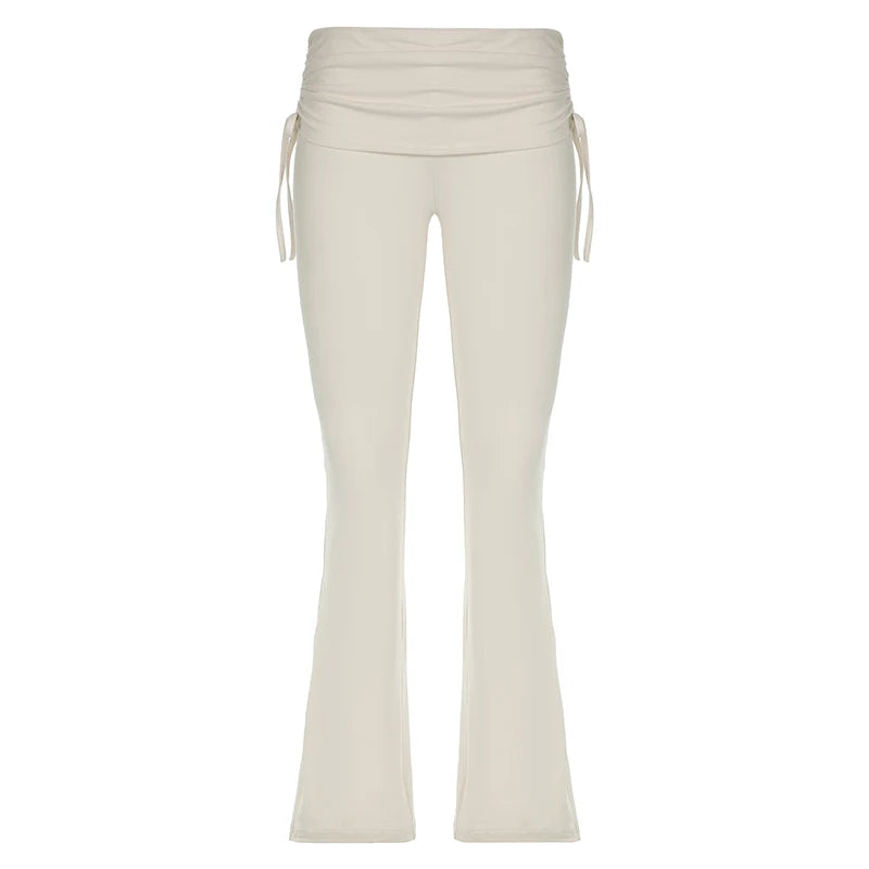 Casual Drawstring Tierred Folds Skinny Flare Pants Women Streetwear Basic Sweatpants Low Waist Sporty Chic Trousers