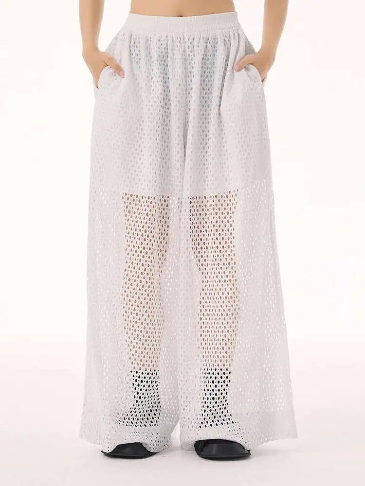 Women White Hollow Out Big Size Long Elegant Shirt Dress New Lapel Sleeveless Fashion Tide Spring Autumn 2025 1DH9424