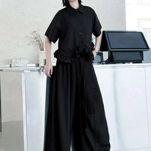 Load image into Gallery viewer, High Elastic Waist Black Buckle Spliced Long Wide Leg Pants New Trousers Women Fashion Tide Spring Autumn 2025 1DJ0632
