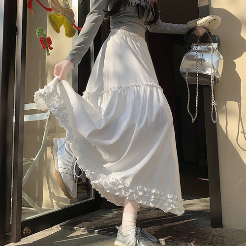 Load image into Gallery viewer, Spring Summer French Vintage Fashion Black Elegant Sexy Ruffle Edge Pleated Long Skirt Women White High Waist Slim Skirts 2025
