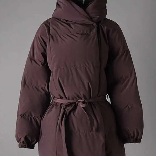 Load image into Gallery viewer, Wine Red Belted Big Size Warm Cotton-padded Coat Long Sleeve Women Parkas Fashion Tide New Autumn Winter 2025 2AA4243
