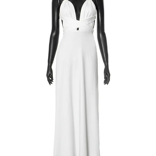 Load image into Gallery viewer, Halter Deep V Neck Sexy Maxi Dress For Women Fashion Solid Sleeveless Backless Lace-up Club Party Long Dress Vestido
