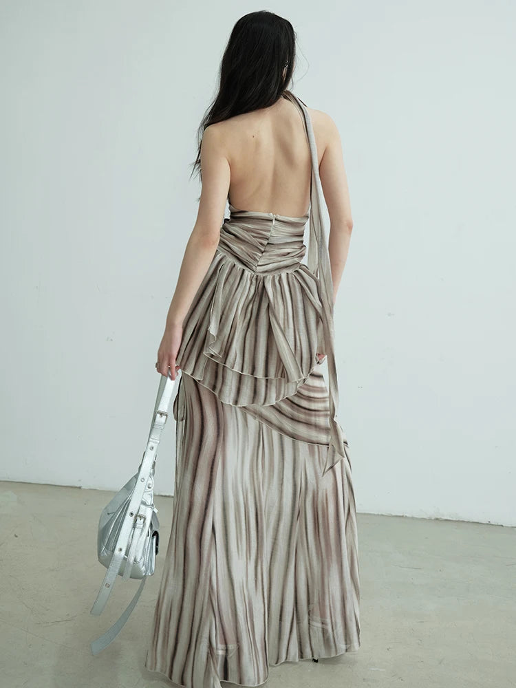 Brown Tank Top Bandage Thin Skirt Two Pieces Suit New Halter Sleeveless Women Fashion Tide Spring Summer 2025 1DJ0680