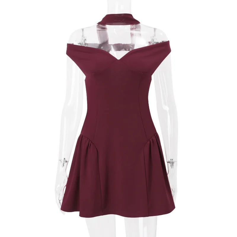 Off-shoulder Backless Sexy Mini Dress For Women Wine Red Sleeveless Strapless High Waist A-line Club Party Sexy Dress