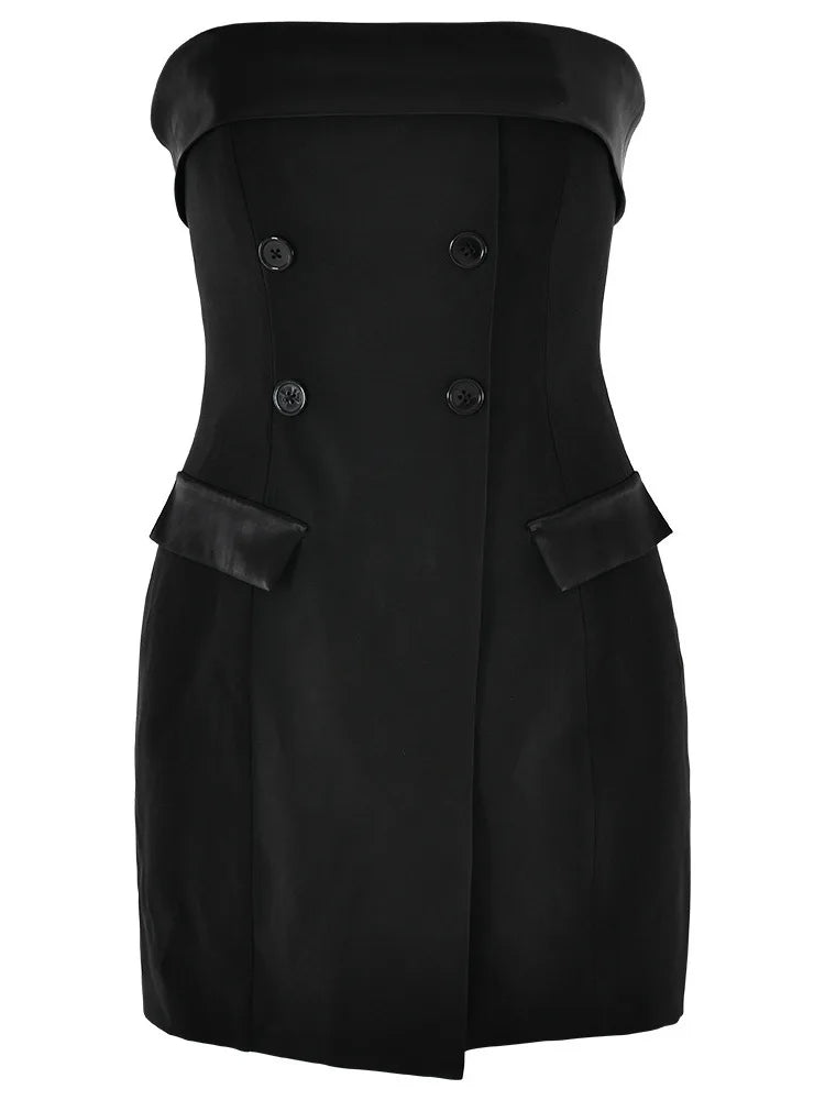 Elegant Suit  Bodycon Women Dress 2024 Autumn Winter New Sexy Strapless Skirt Fashion Party Club Backless Slim Dress