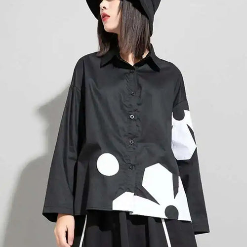 Load image into Gallery viewer, Women Black Flower Pattern Big Size Blouse New Lapel Long Sleeve Loose Fit Shirt Fashion Tide Spring Autumn 2025 1DE6302
