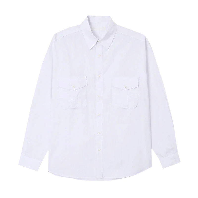 Big Pcoket Deisgn Men's Shirts Turn-down Collar Single Breasted Solid Color Casual Tops Long Sleeved Male Shirt New 9W1224