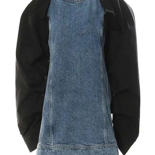 Load image into Gallery viewer, Women Blue Denim Button Many Ways Wear Dress New Round Neck Long Sleeve Loose Fit Fashion Tide Spring Autumn 2025 17A8518
