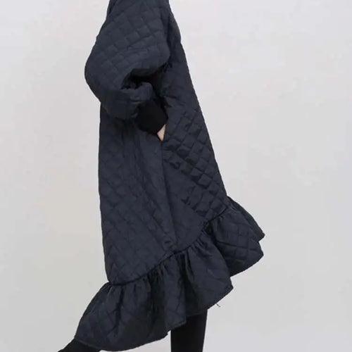 Load image into Gallery viewer, Women Black Cotton-padded Ruffles Dress New Turtleneck Long Sleeve Loose Fit Fashion Tide Autumn Winter 2025 1M9310
