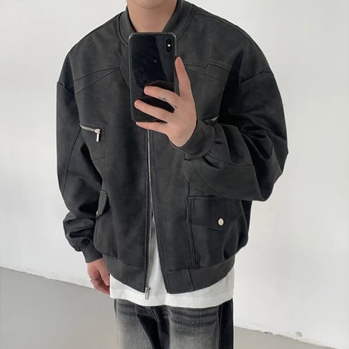 Load image into Gallery viewer, American Style Men&#39;s Jackets Casual PU Leather Zipper Patchwork Solid Color Loose Male Tops New Winter 2024 Fashion 9C6885
