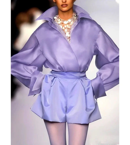 Women's Luxury Blouse Shirts Fall Clothes 2024 Woman False Two Split-Joint Lapel Autumn Evening Party Romantic Tops