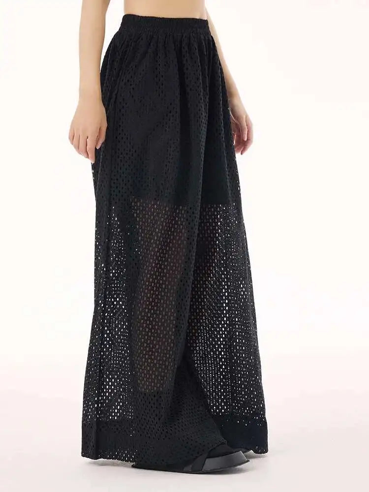 Women White Hollow Out Big Size Long Elegant Shirt Dress New Lapel Sleeveless Fashion Tide Spring Autumn 2025 1DH9424