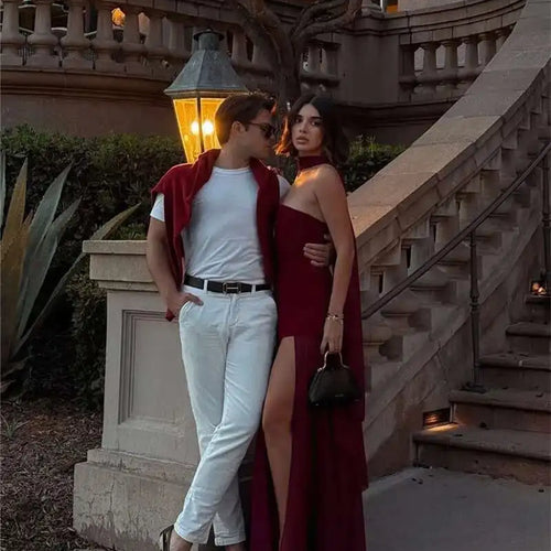 Load image into Gallery viewer, Elegant Strapless Sexy Maxi Dress For Women Gown With Scarf Off-shoulder Sleeveless Backless Split Beach Long Dress
