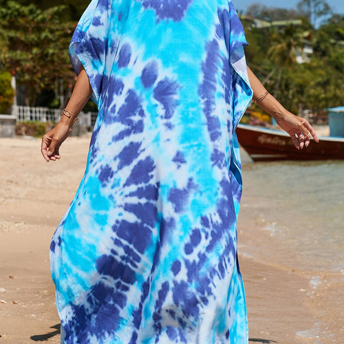 Load image into Gallery viewer, Colorful Kaftan Tunic Beach Cover Up Cover-ups Beach Dress Beach Wear Beachwear Loose Maxi Dress Female Women V4428
