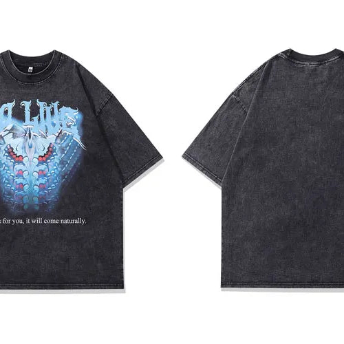 Load image into Gallery viewer, Men Vintage T-Shirt Retro Butterfly Graphic Print Black Washed Tshirt Streetwear 2024 Hip Hop Harajuku Loose Punk Cotton Tops
