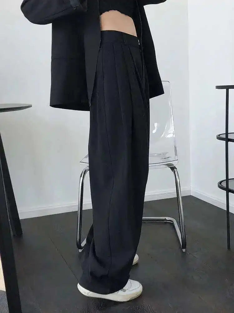 High Waist Black Pleated Casual Wide Leg Pants New Loose Fit Trousers Women Fashion Tide Spring Autumn 2025 1DF4432